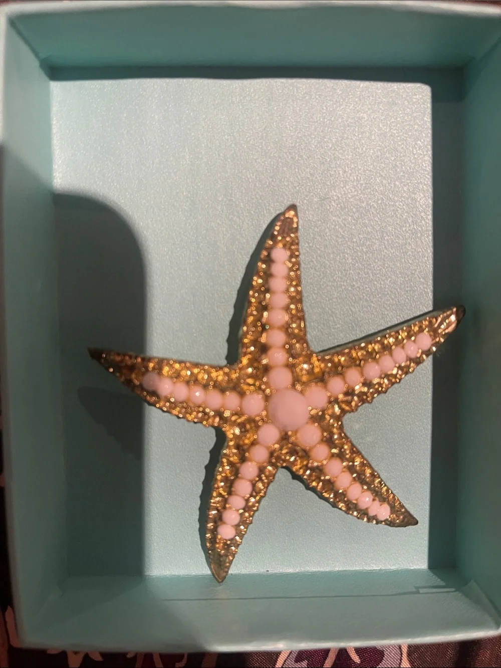 Gold & Pink Starfish Pin - Beachy Statement Brooch